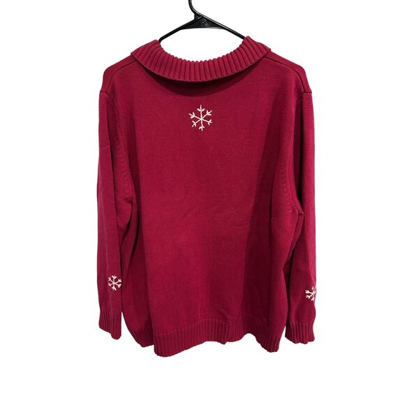 Sonoma Life Style Full Zip Cardigan Sweater Red Plus Sz 2X Snowflakes Holiday - Picture 2 of 10
